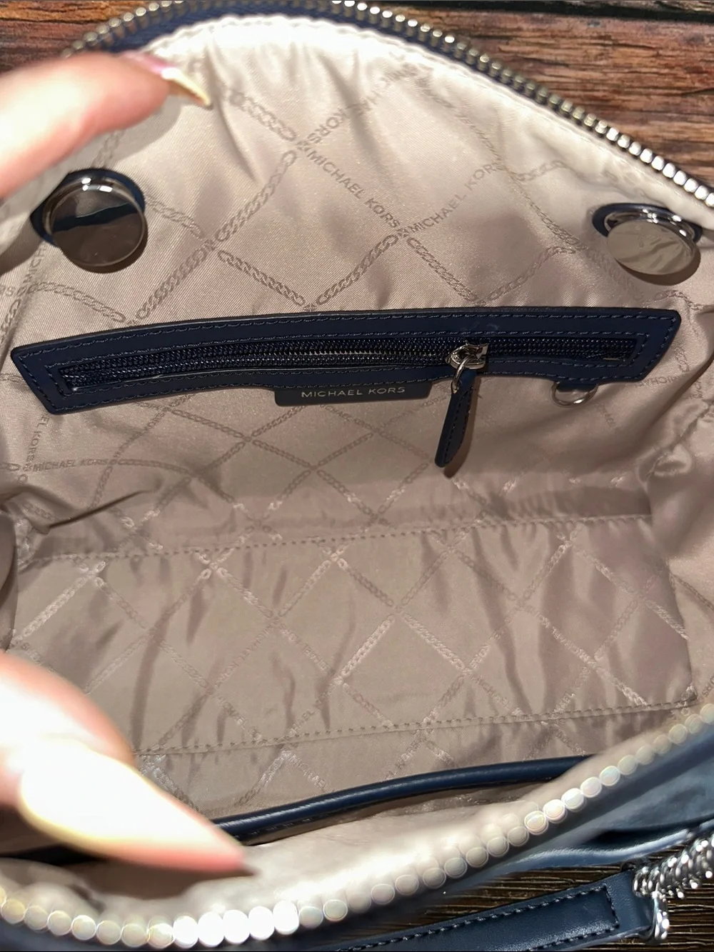 Michael Kors Navy and Cream Signature Stripe Crossbody